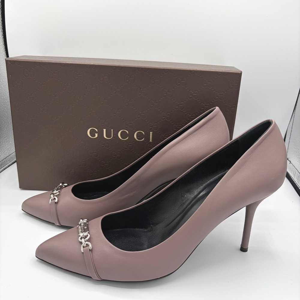 Gucci Leather Pointed Toe Heels‎ Horsebit AUTH COA Mauve Pink Women 40 9.5
